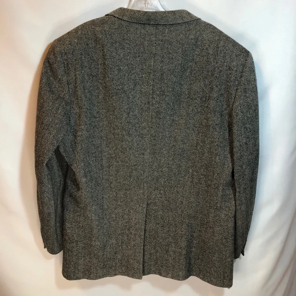 Vintage lambs wool herringbone blazer, dark gray Sz 46R - Picture 2 of 13